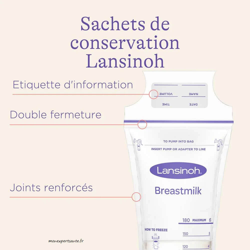 Lansinoh Sachets de conservation de lait maternel par 25